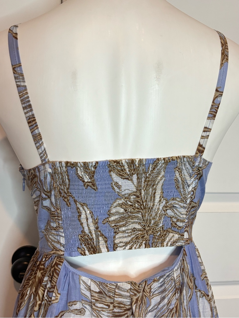 Banana Republic Isa Blue Tropical Print Waist Cut Out Cotton Silk Midi Dress 6 - Picture 9 of 14